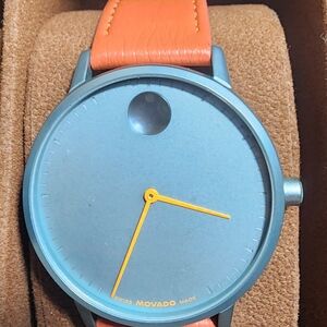 Movado Light Blue and Orange Watch